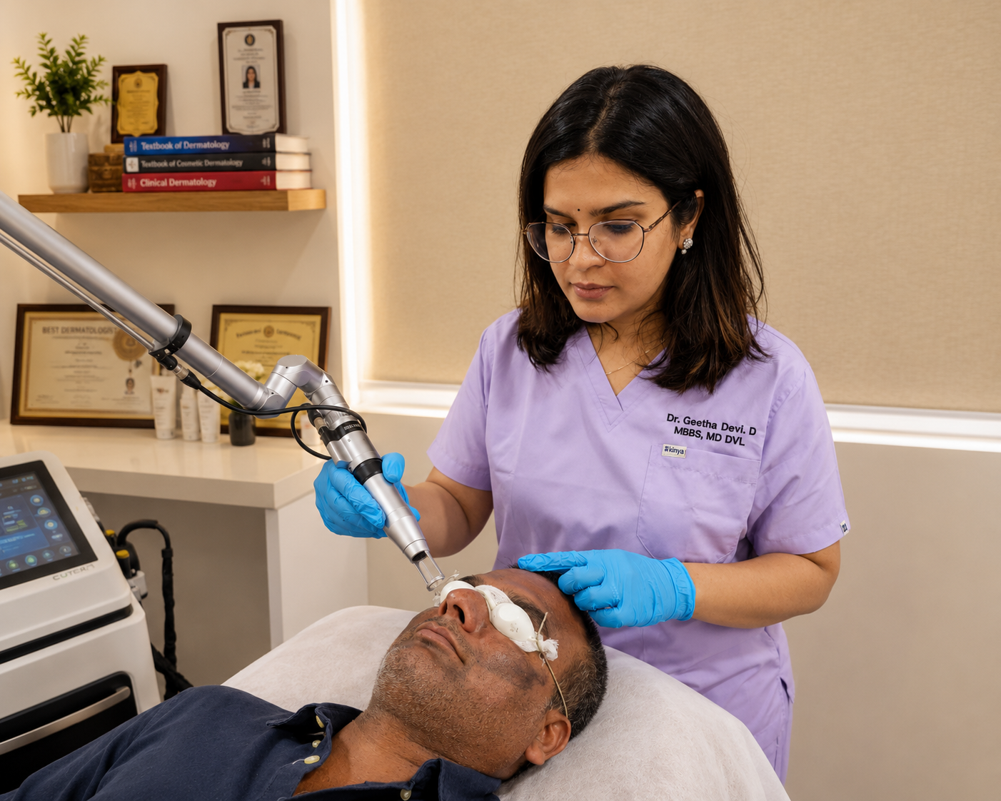 Dr. Geetha Devi providing dermatology treatment