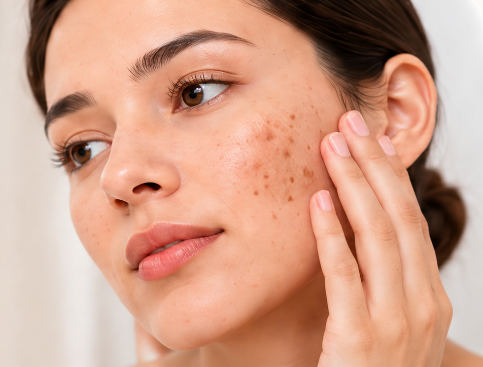 Woman with facial pigmentation and dark spots
