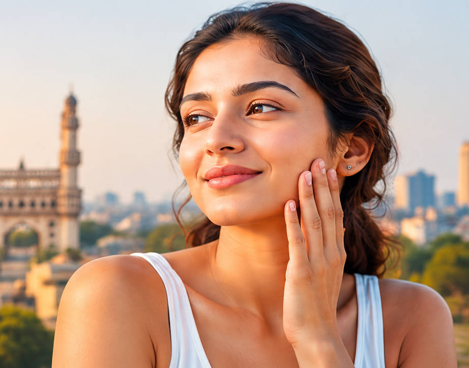 Woman with skincare concerns in Hyderabad climate